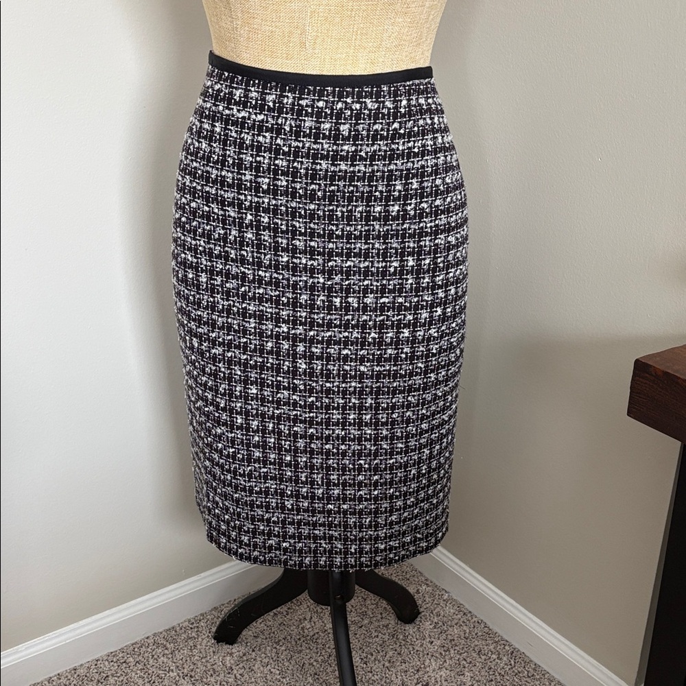 Talbots Textured Black and White Tweed Pencil Skirt